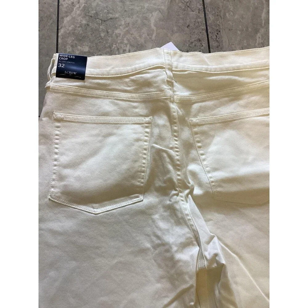 J Crew Wide Leg Crop Jeans Womens 32 White High Rise All Day Stretch Raw Hem